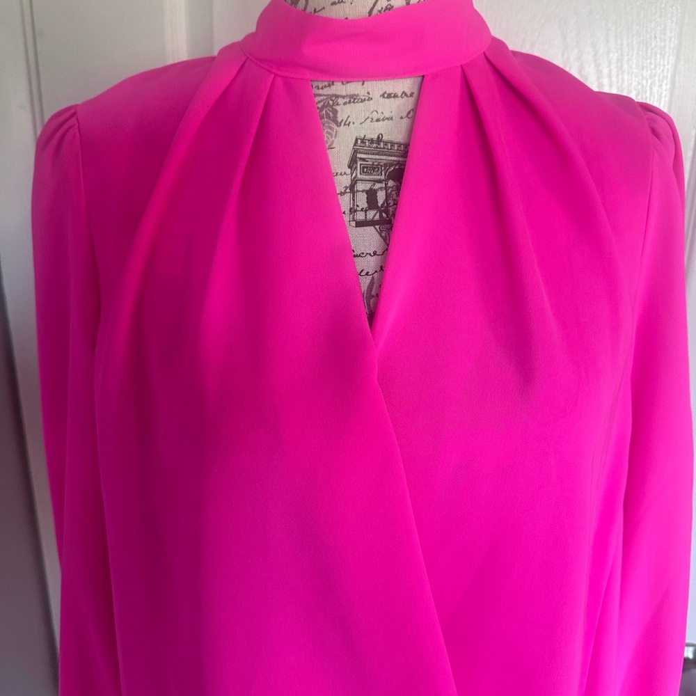 River Island ASOS dopamine pink Long Sleeve Wrap Event Blouse Size 6 fits M/L - Picture 4 of 8